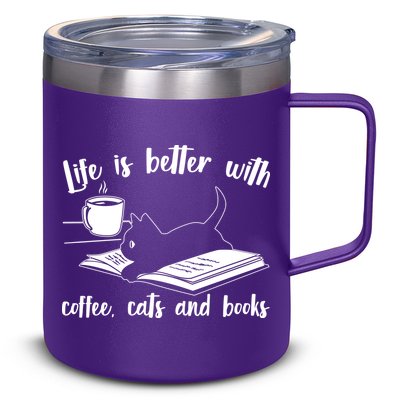 Funny Cute Life Is Better With Coffee Cats And Books 12oz Stainless Steel Coffee Mug