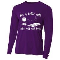 Funny Cute Life Is Better With Coffee Cats And Books Cooling Performance Long Sleeve Crew