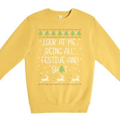 Funny Christmas Look At Me Being All Festive Humorous Xmas Premium Crewneck Sweatshirt