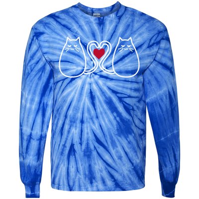 Funny Cat Lovers Valentine's Heart Top Gift Tie-Dye Long Sleeve Shirt