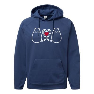 Funny Cat Lovers Valentine's Heart Top Gift Performance Fleece Hoodie