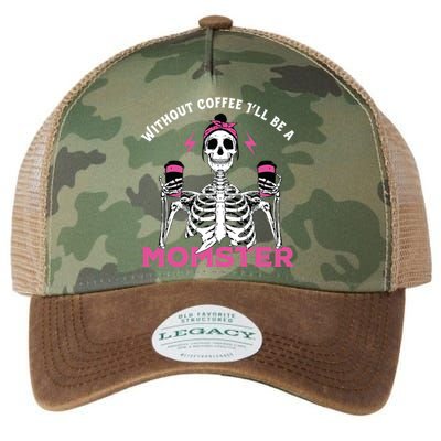 Funny Coffee Lover Mom Skeleton Pink Skull Momster Halloween Gift Legacy Tie Dye Trucker Hat