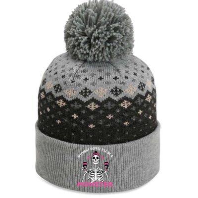 Funny Coffee Lover Mom Skeleton Pink Skull Momster Halloween Gift The Baniff Cuffed Pom Beanie