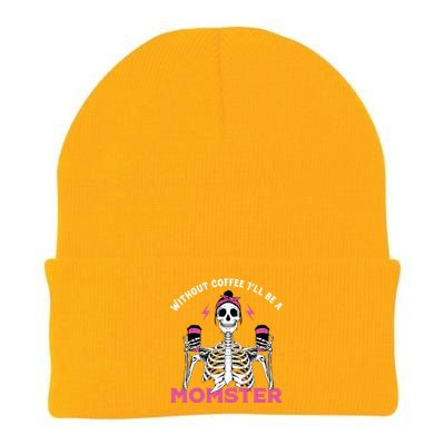 Funny Coffee Lover Mom Skeleton Pink Skull Momster Halloween Gift Knit Cap Winter Beanie