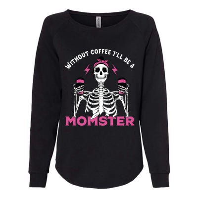 Funny Coffee Lover Mom Skeleton Pink Skull Momster Halloween Gift Womens California Wash Sweatshirt