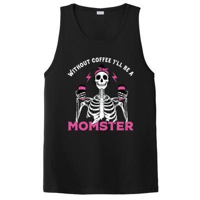 Funny Coffee Lover Mom Skeleton Pink Skull Momster Halloween Gift PosiCharge Competitor Tank