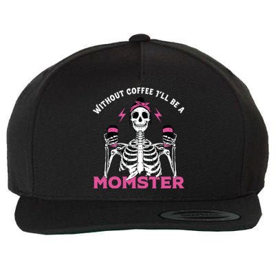 Funny Coffee Lover Mom Skeleton Pink Skull Momster Halloween Gift Wool Snapback Cap