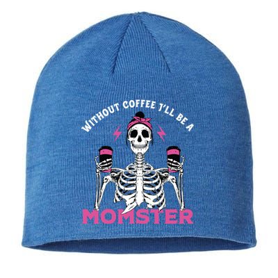 Funny Coffee Lover Mom Skeleton Pink Skull Momster Halloween Gift Sustainable Beanie