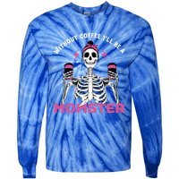 Funny Coffee Lover Mom Skeleton Pink Skull Momster Halloween Gift Tie-Dye Long Sleeve Shirt