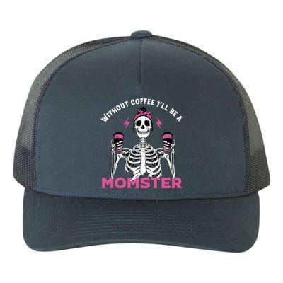 Funny Coffee Lover Mom Skeleton Pink Skull Momster Halloween Gift Yupoong Adult 5-Panel Trucker Hat