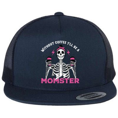 Funny Coffee Lover Mom Skeleton Pink Skull Momster Halloween Gift Flat Bill Trucker Hat