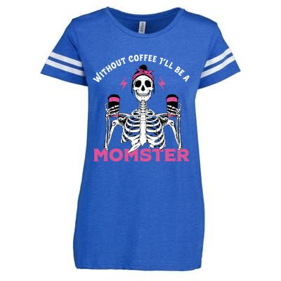 Funny Coffee Lover Mom Skeleton Pink Skull Momster Halloween Gift Enza Ladies Jersey Football T-Shirt