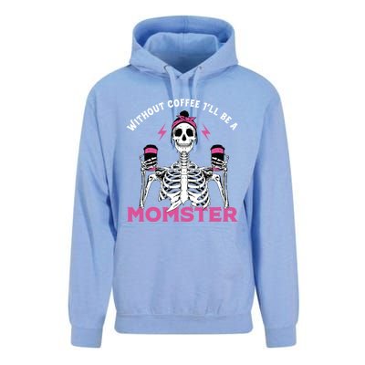 Funny Coffee Lover Mom Skeleton Pink Skull Momster Halloween Gift Unisex Surf Hoodie