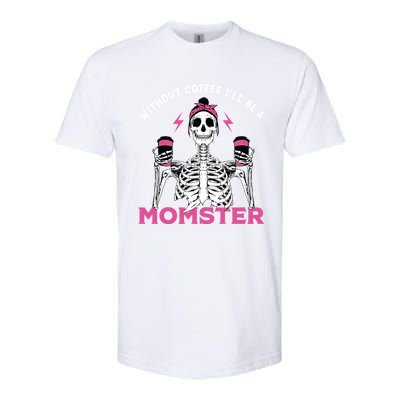 Funny Coffee Lover Mom Skeleton Pink Skull Momster Halloween Gift Softstyle® CVC T-Shirt