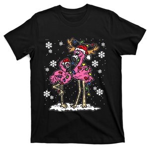 Flamingo Christmas Lights Santa Hat Pajama Cute Animal XMas T-Shirt