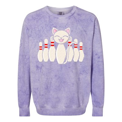 Funny Cat Lover Tee Bowling Pin Cat Bowler Bowling Player Colorblast Crewneck Sweatshirt