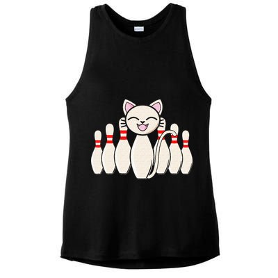 Funny Cat Lover Tee Bowling Pin Cat Bowler Bowling Player Ladies PosiCharge Tri-Blend Wicking Tank