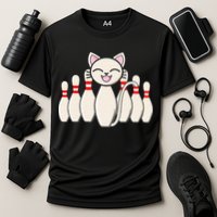 Funny Cat Lover Tee Bowling Pin Cat Bowler Bowling Player Performance Shirt