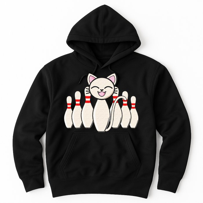 Funny Cat Lover Tee Bowling Pin Cat Bowler Bowling Player Hoodie