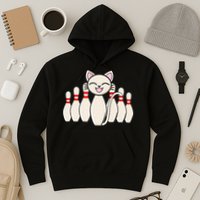 Funny Cat Lover Tee Bowling Pin Cat Bowler Bowling Player Hoodie