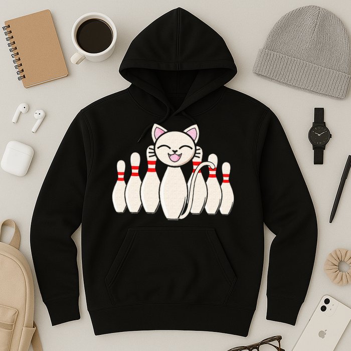 Funny Cat Lover Tee Bowling Pin Cat Bowler Bowling Player Hoodie