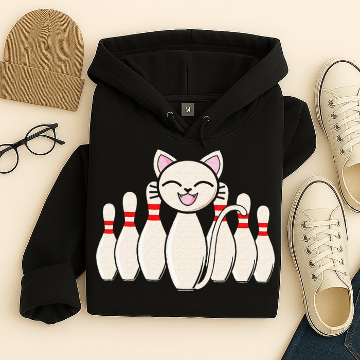 Funny Cat Lover Tee Bowling Pin Cat Bowler Bowling Player Hoodie