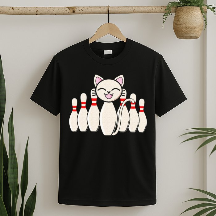 Funny Cat Lover Tee Bowling Pin Cat Bowler Bowling Player T-Shirt