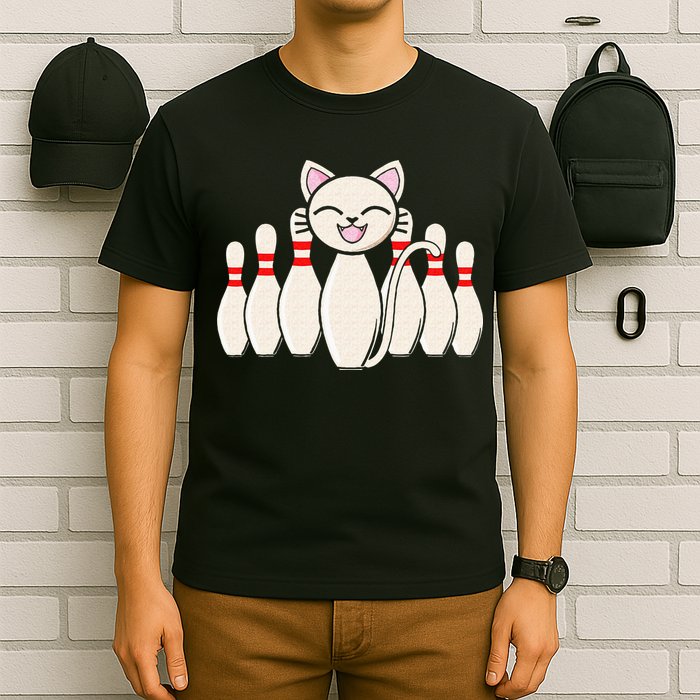 Funny Cat Lover Tee Bowling Pin Cat Bowler Bowling Player T-Shirt