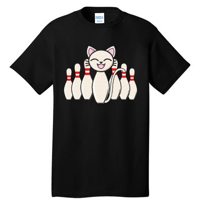 Funny Cat Lover Tee Bowling Pin Cat Bowler Bowling Player Tall T-Shirt