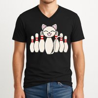 Funny Cat Lover Tee Bowling Pin Cat Bowler Bowling Player V-Neck T-Shirt