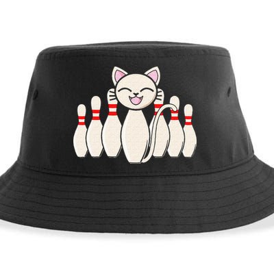 Funny Cat Lover Tee Bowling Pin Cat Bowler Bowling Player Sustainable Bucket Hat
