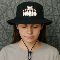 Funny Cat Lover Tee Bowling Pin Cat Bowler Bowling Player Bucket Hat