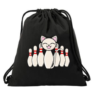 Funny Cat Lover Tee Bowling Pin Cat Bowler Bowling Player Drawstring Bag