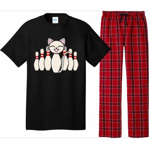 Funny Cat Lover Tee Bowling Pin Cat Bowler Bowling Player Pajama Set