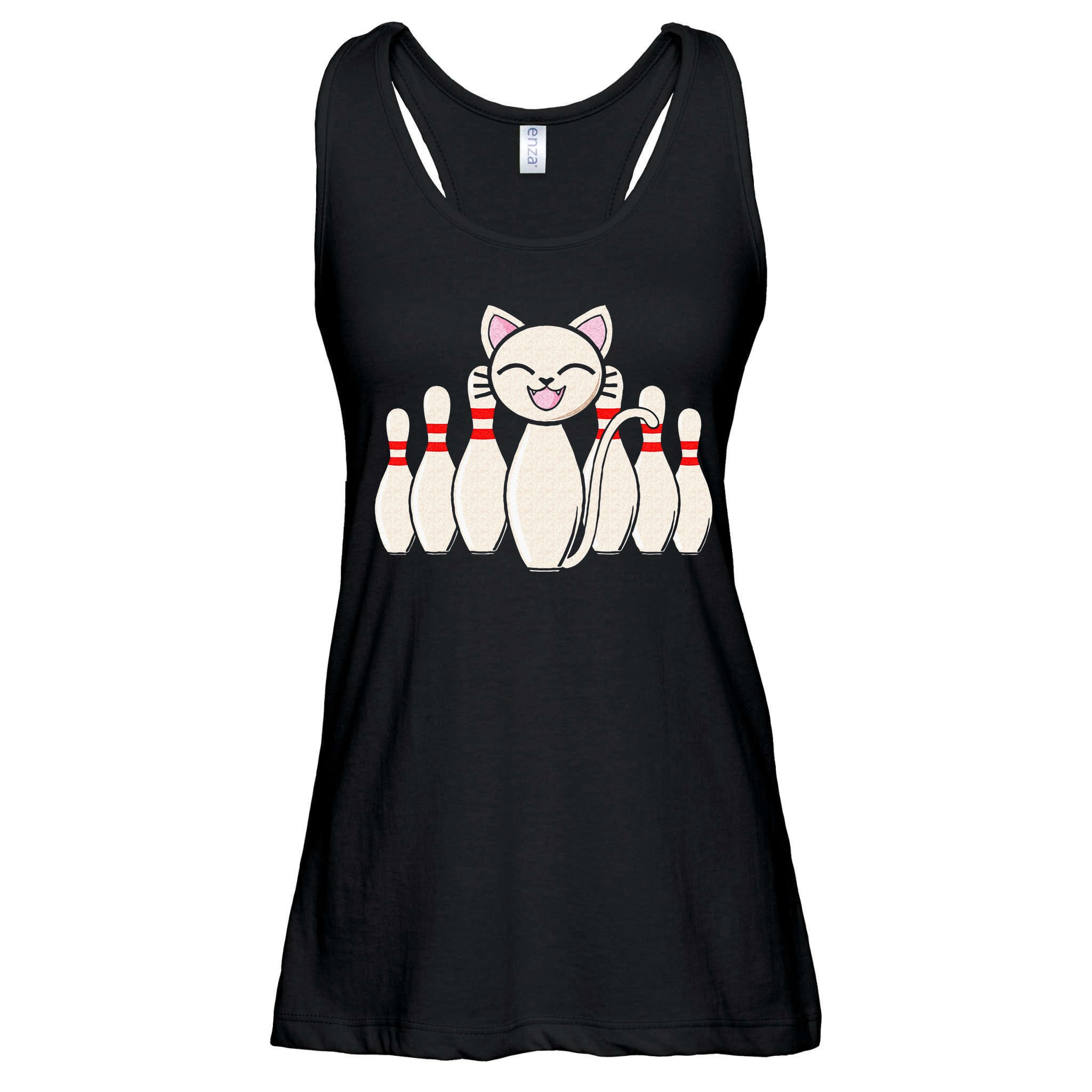 Funny Cat Lover Tee Bowling Pin Cat Bowler Bowling Player Ladies Essential Flowy Tank