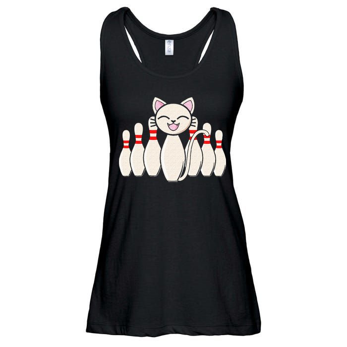 Funny Cat Lover Tee Bowling Pin Cat Bowler Bowling Player Ladies Essential Flowy Tank