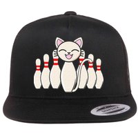 Funny Cat Lover Tee Bowling Pin Cat Bowler Bowling Player Flat Bill Trucker Hat