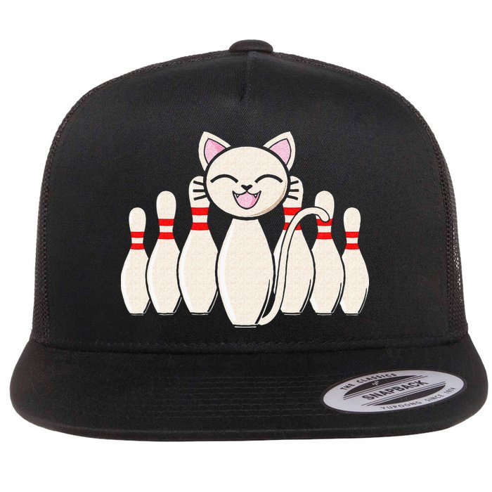 Funny Cat Lover Tee Bowling Pin Cat Bowler Bowling Player Flat Bill Trucker Hat