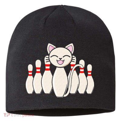 Funny Cat Lover Tee Bowling Pin Cat Bowler Bowling Player Sustainable Beanie