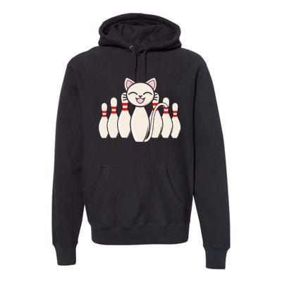 Funny Cat Lover Tee Bowling Pin Cat Bowler Bowling Player Premium Hoodie