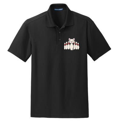 Funny Cat Lover Tee Bowling Pin Cat Bowler Bowling Player Dry Zone Grid Polo