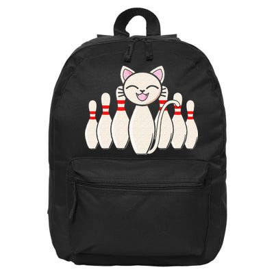 Funny Cat Lover Tee Bowling Pin Cat Bowler Bowling Player 16 in Basic Backpack