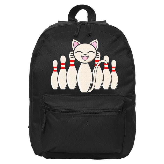 Funny Cat Lover Tee Bowling Pin Cat Bowler Bowling Player 16 in Basic Backpack