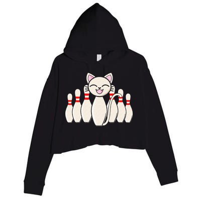 Funny Cat Lover Tee Bowling Pin Cat Bowler Bowling Player Crop Fleece Hoodie