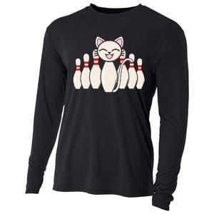 Funny Cat Lover Tee Bowling Pin Cat Bowler Bowling Player Cooling Performance Long Sleeve Crew