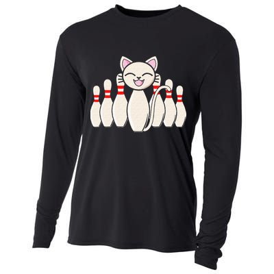 Funny Cat Lover Tee Bowling Pin Cat Bowler Bowling Player Cooling Performance Long Sleeve Crew
