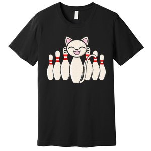 Funny Cat Lover Tee Bowling Pin Cat Bowler Bowling Player Premium T-Shirt