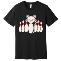 Funny Cat Lover Tee Bowling Pin Cat Bowler Bowling Player Premium T-Shirt