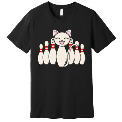 Funny Cat Lover Tee Bowling Pin Cat Bowler Bowling Player Premium T-Shirt