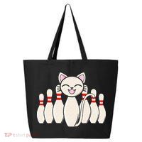 Funny Cat Lover Tee Bowling Pin Cat Bowler Bowling Player 25L Jumbo Tote